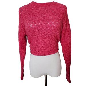 Zara Sweater Size S Open Knit Open Back Pink Long Sleeve Cropped Soft